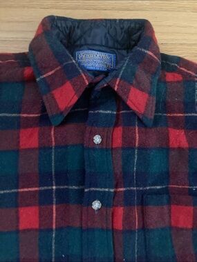 Pendleton Red, Green and Navy Wool Plaid Shirt Jacket